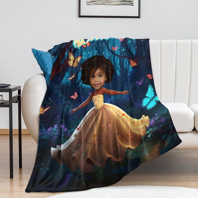 Artsadd Personalized African American Girl Fleece Throw Blanket with Photo Name Custom Afro Black Girl Blanket for Kids Toddler, African Baby Girl Gift, Baby Blankets for Newborn Christmas Birthday Gift - Image 5